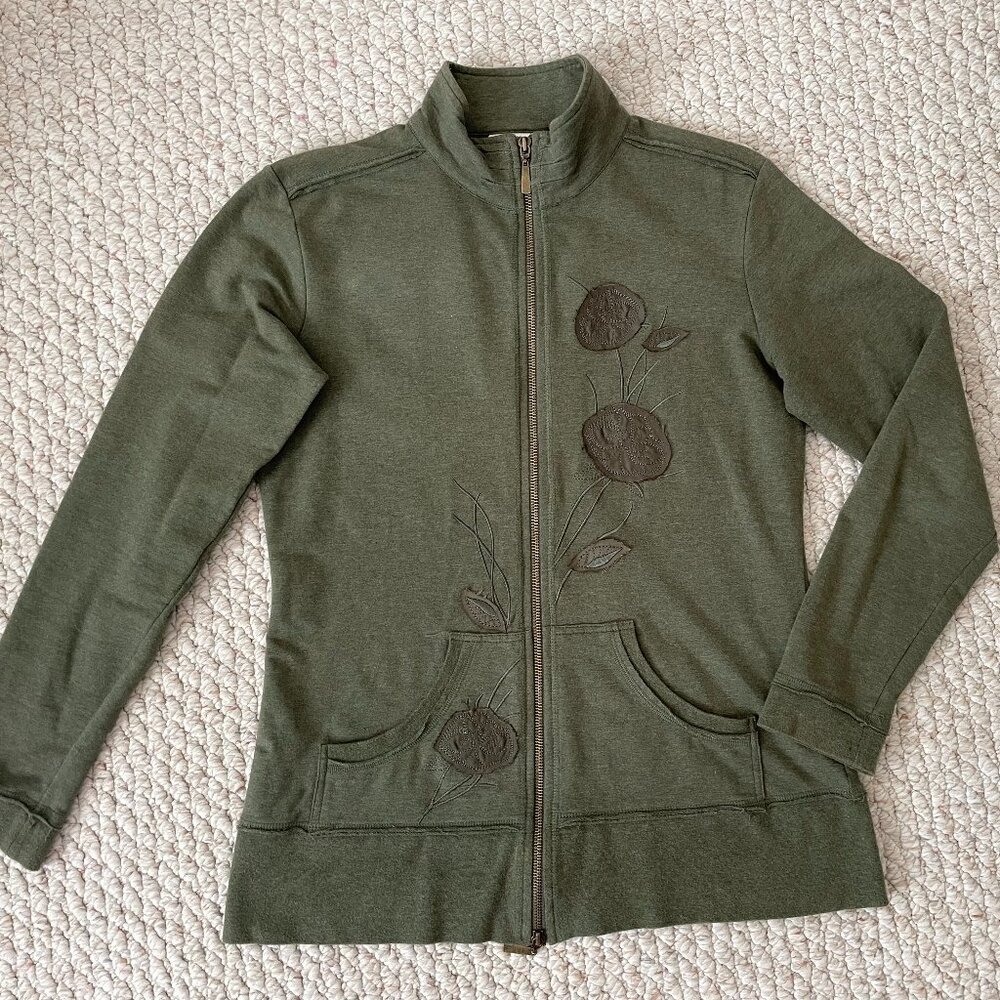 Coldwater Creek Long Sleeve Full Zip Jacket Floral Embroidered Womens Size XS